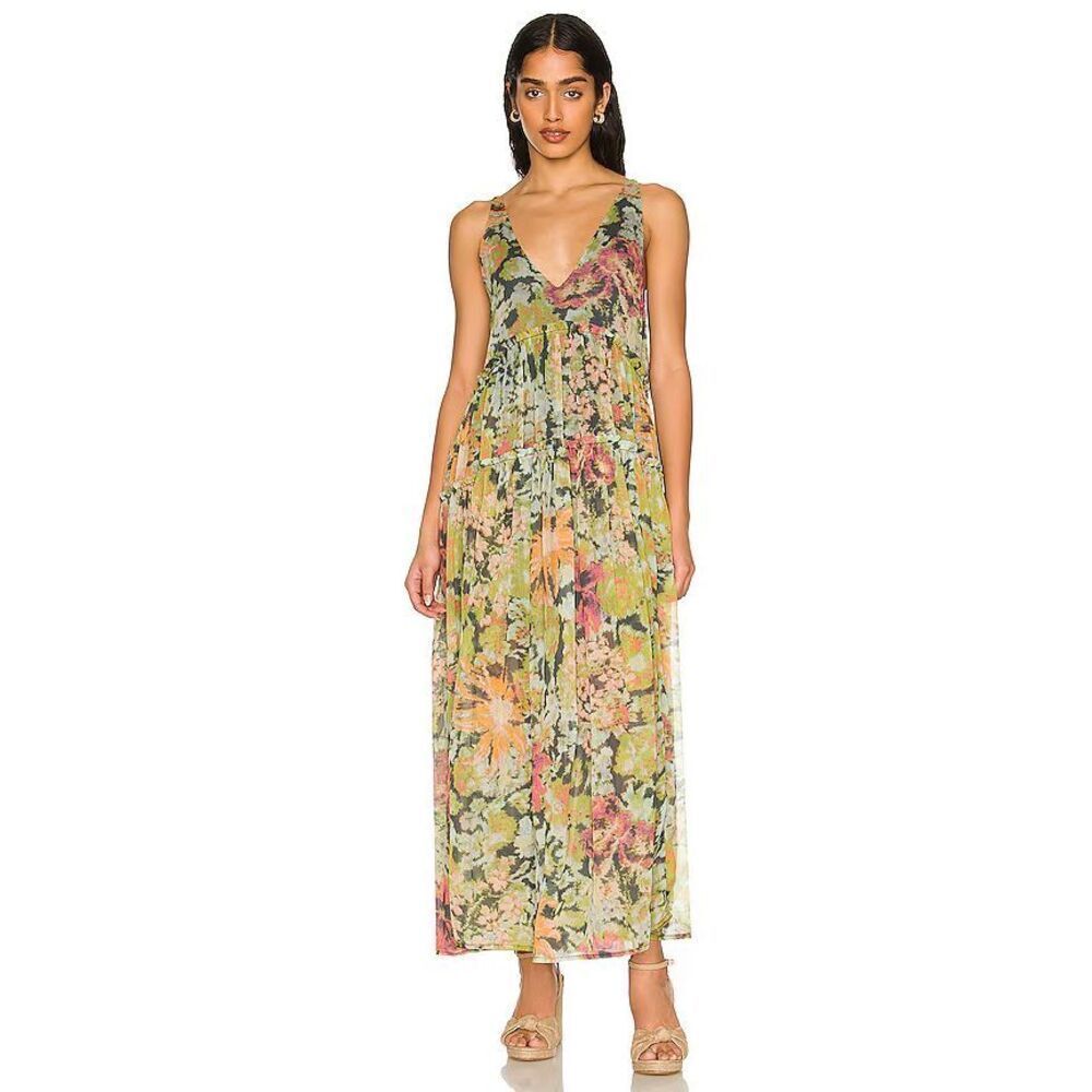 Free People Julianna Maxi Dress Green Misty Combo Large L NEW - Picture 3 of 5